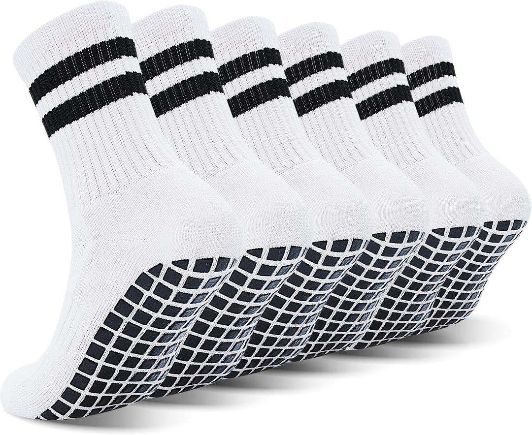 ELUTONG Youth Grip Soccer Socks Kids Grips Athletic Sports Crew Sock for Baseball Football Basketball Boys Girls 6 Pack (White)
