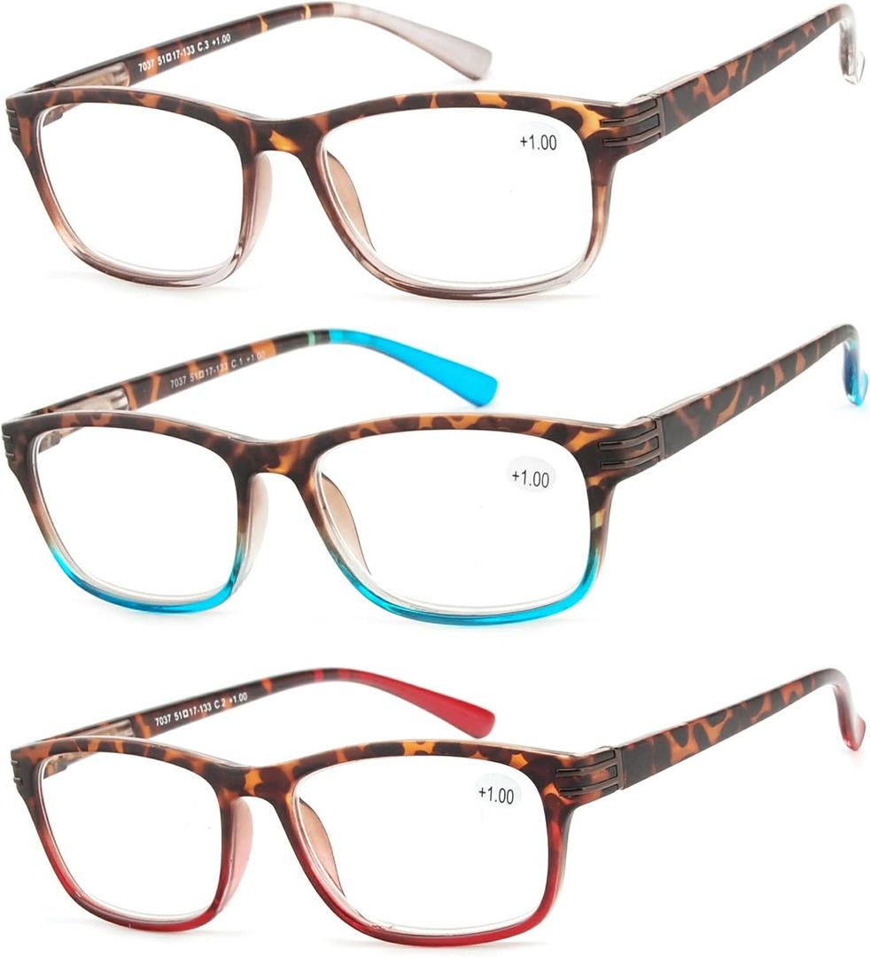 Reading Glasses 3 Pair Great Value Stylish Readers Fashion Men and Women Glasses for Reading +2.75 (Set of Havana Clear, Havana Red, Havana Blue)