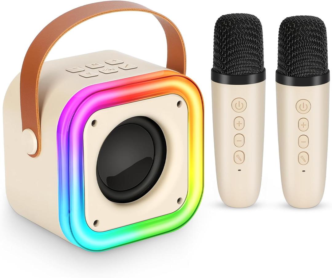 Mini Karaoke Machine for Kids, Girl Toys Gifts, Kids Karaoke Wireless Microphone for 4,5,6,7,8,9,10,11,12 Years Old Boys and Girls Christmas Party Gifts Toys (Beige)