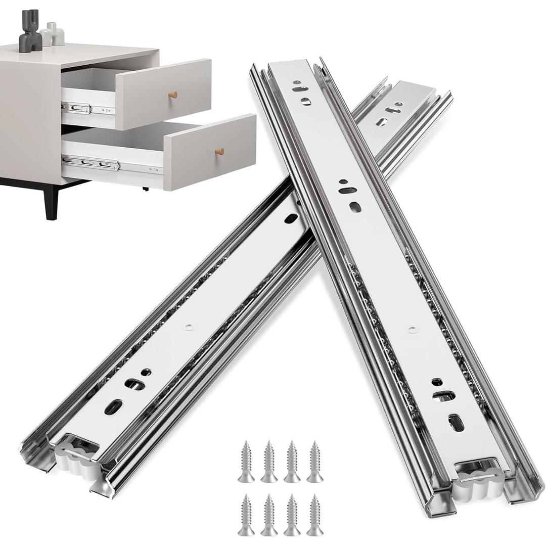 goldenwarm 2 Pair Metal Silver Drawer Slides 22 Inch, Side Mount Ball Bearing Full Extension Glides for Dresser, Tool Box, Trash Can, and Kitchen Cabinets, Heavy Duty 100 LB Capacity