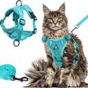Wanheart Summer cat Chest Harness and Leash, Anti-Escape Adjustable Soft mesh cat Leash and Chest Harness Set for All Types of Cats cat Vests (Emerald, XL) (XL:16.5-22.04lb)