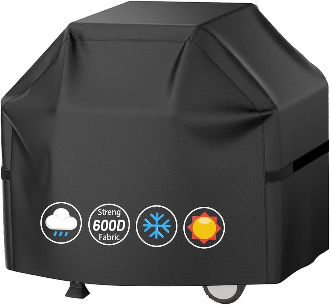 Grill Cover 600D Heavy Duty BBQ Grill Cover for Outdoor Grill, Waterproof, Anti-UV, Rip-Proof, Fade Resistant Material, Barbecue Cover with Hook-and-Loop Straps, (52" L x 24" W x 48" H, Black)