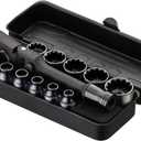 KESI Tool Socket Set 13-Piece, 1/4" Dr Quick Release Ratchet, SAE/Metric, Flex Locking Head Design, 12-piece 1/4" Dr Low Profile Spline, 72 Tooth Ratchet and Compact Paint Metal Case, Multi-function