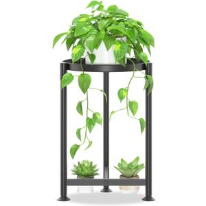 iDavosic.ly 1 Tier Corner Plant Stand Indoor, 16 Inch Tall Vertical Metal Flower Heavy Duty Pot Holder Shelf Outdoor for Patio Porch Living Room, Modern Black