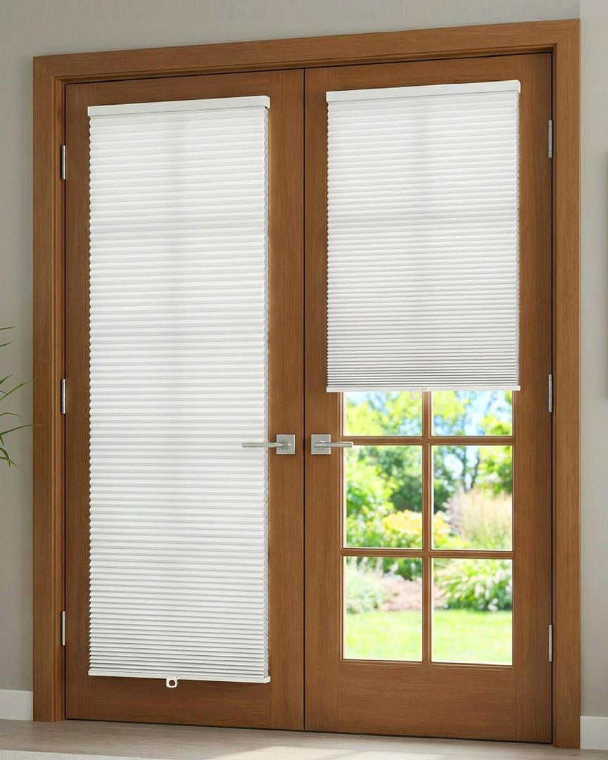 No Drill Light Filtering Cellular Shades for French Doors, 26"x70", White