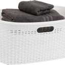 Mind Reader 40L Laundry Basket, Clothes Hamper, Wicker Design, Plastic, 23"L x 14.5"W x 11"H, Ivory