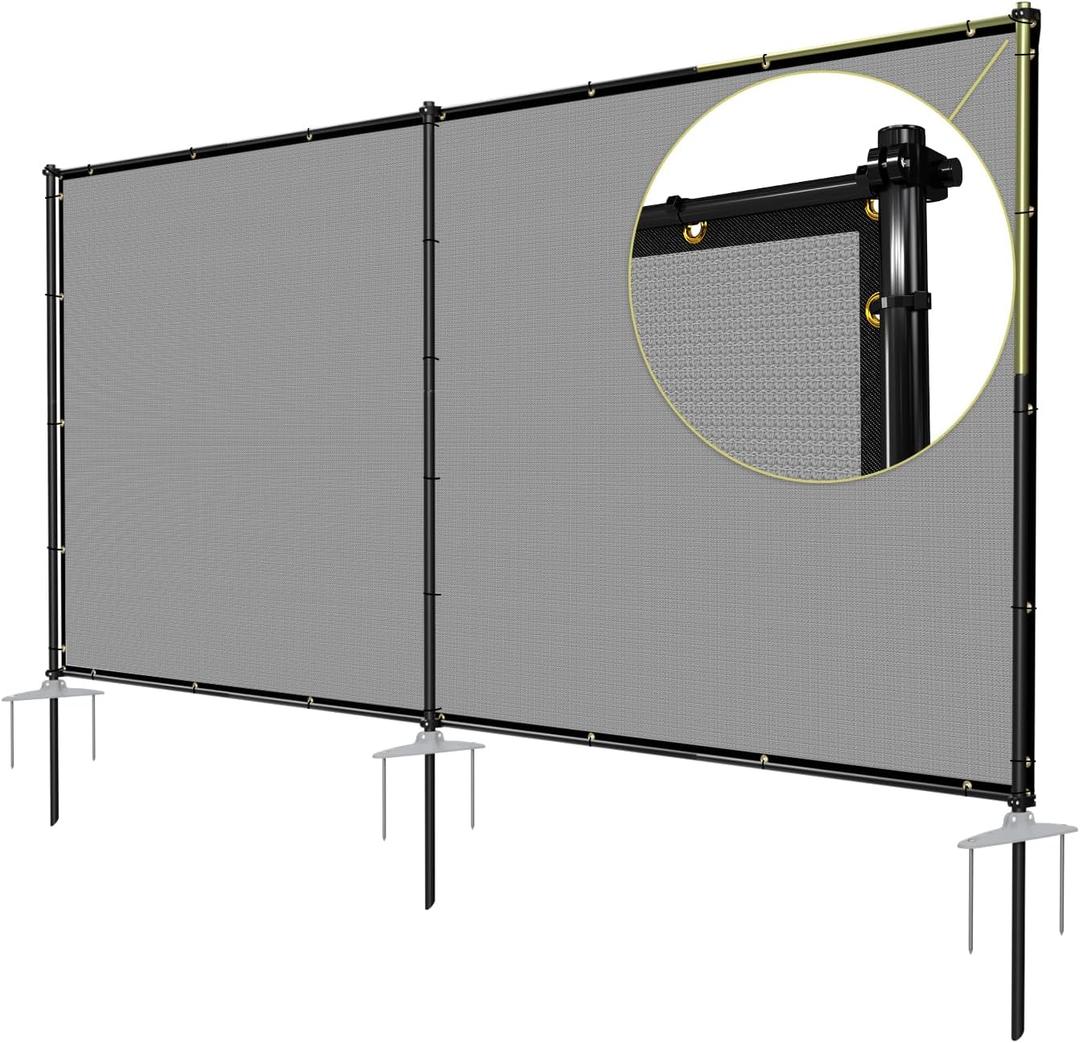 TANG 5'x12' Outdoor Privacy Screen FreeStanding, 220GSM Mesh Fencing with Poles Stakes, Privacy Fence Panels for Outside, Temporary Dog Fences for Garden Patio, Gray