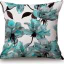 Solekla Throw Pillow Cover Blue Flower Floral Teal Pattern with Roses Watercolor Colorful Decorative Pillow Case Funny Home Decor Square 18 x 18 Inch Cushion Pillowcase (Sl48)