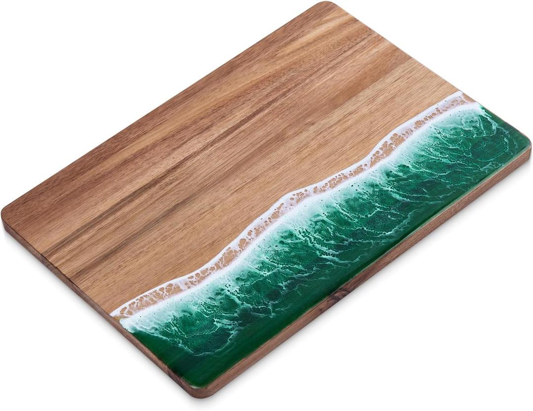 Resin Cutting Board,Ocean Charcuterie board,handmade board for Fruit Cheese and meat, Vegetable, Kitchen, Gift (Green Wave)