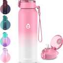 32oz Water Bottle with Removable Straw and Spout Lid Two Ways to Drink, 18/10 Stainless Steel Insulated Water Bottle, BPA-Free, Leak Proof, Double wall, for Sports, Gym (33.8 Ounces, PINK WHITE)