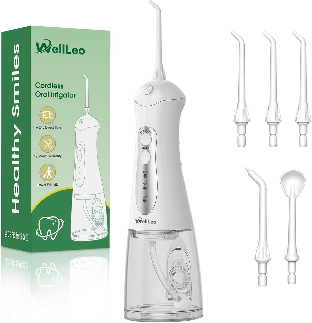 Water Flossers for Teeth, Portable Oral Irrigator Rechargeable Water Dental Flosser Pick with High Pressure 5 Jet Tips, IPX7 Travel Water Flossing for Brace Teeth Cleaner Gum Care (White)