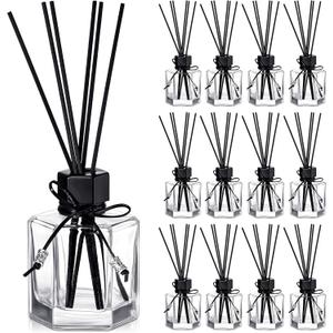 Huquary 12 Set 120ml 4.06 Ounce Reed Diffuser Bottle Empty Glass Diffuser Bottles Jars with Caps and Black Rattan Stick Set Fragrance Accessories for DIY Replacement Rattan Aromatherapy (Black)