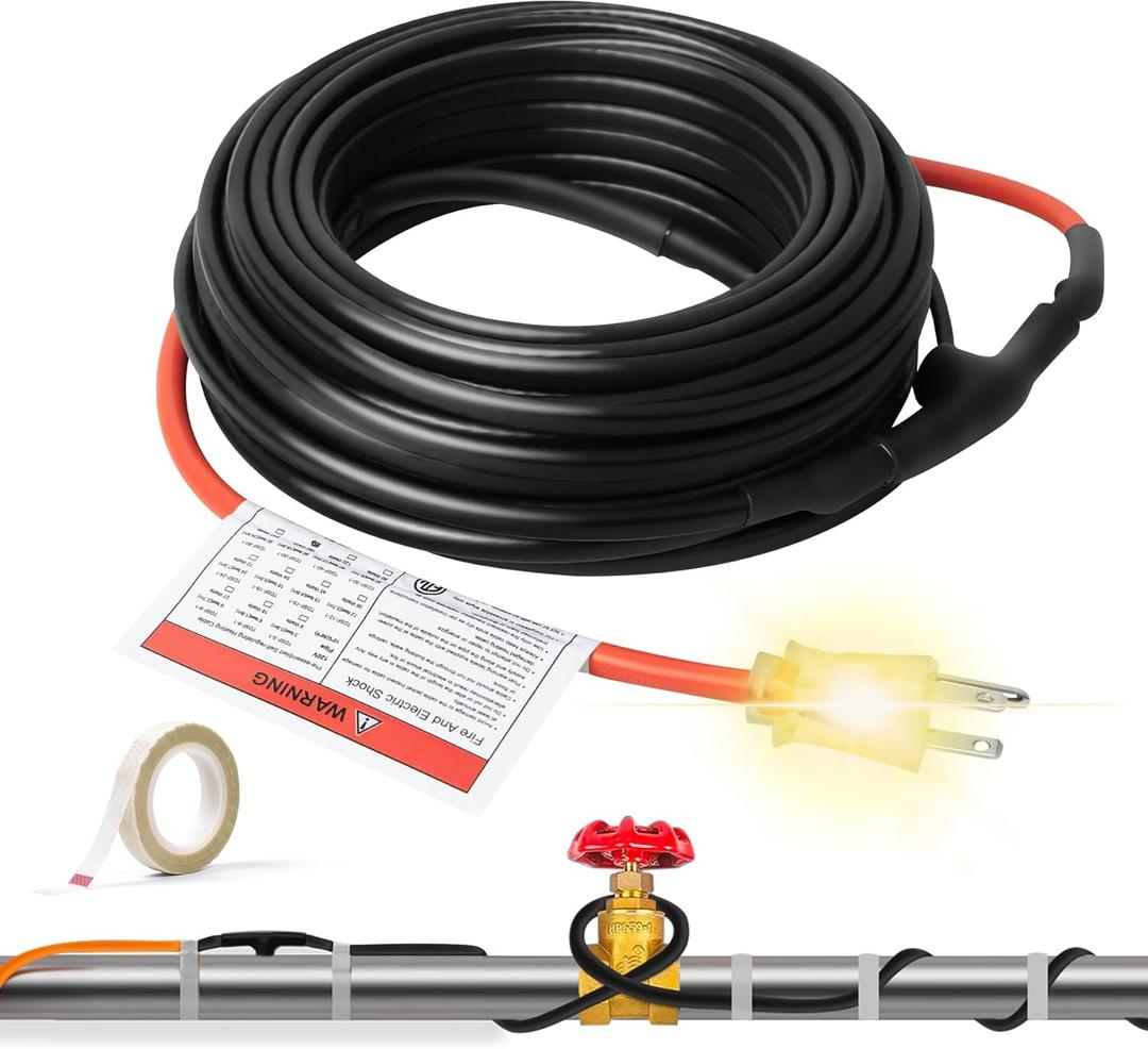 Reliable Pipe Heat Cable for Pipe Freeze Protection, Self-Regulating Pipe Heating Tape for Metal and Plastic Home Pipes, Energy-Saving Heat Tape for Pipes Keeps Water Flowing, 18Ft, 120V (18-feet, 3W/FT)