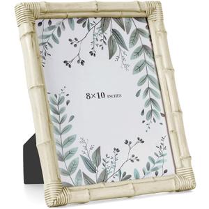 8x10 Picture Frame, Bamboo Photo Frame with Glass Rustic Handcrafted Decorative Frame for Wall or Tabletop Display, Great for Farmhouse, Modern Cottage, Hallway Gallery or Home Office, White