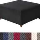 HFCNMY Ottoman Cover Square,Stretch Knitted Jacquard Square Ottoman Cover Thick Ottoman Slipcover Square Washable Storage Ottoman Cover Foot Stool Cover with Elastic Bottom Black Large