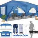 COBIZI Canopy 10x20 Pop Up Canopy with 6 Sidewalls,Waterproof Canopy Outdoor Event Shelter UPF 50+ Gazebo Tents for Parties Beach Camping Wedding Commercial Instant Easy up Canopy 10x20,Blue