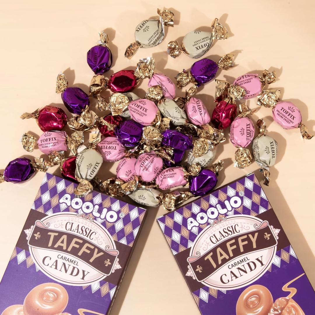 AOOLIO Classic Chocolate Taffy Candy - Individually Wrapped Toffee Fudge Gummy for Goodie Bags, Road Trips, Treats, Offices, Celebrations - 6.34 oz (2 Boxes), BBD 10/27/2026