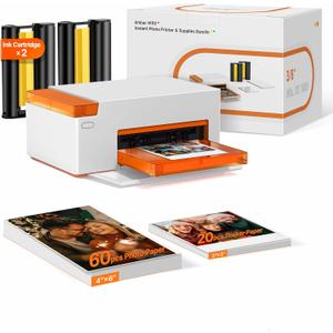 Liene Amber M110 Bluetooth Photo Printer 80 Sheets, Portable Photo Printer for iPhone, Thermal Dye Sublimation, Picture Printer 60 Sheets 4x6 Paper & 20 Sheets 3" Square Sticker Paper & 2 Cartridges
