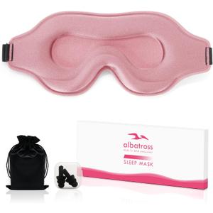 Sleep Eye Mask for Men Women, Sleeping Mask for Side Sleeper, Travel Blackout Night Blindfold Eye Shade Cover with Adjustable Strap (Pink)