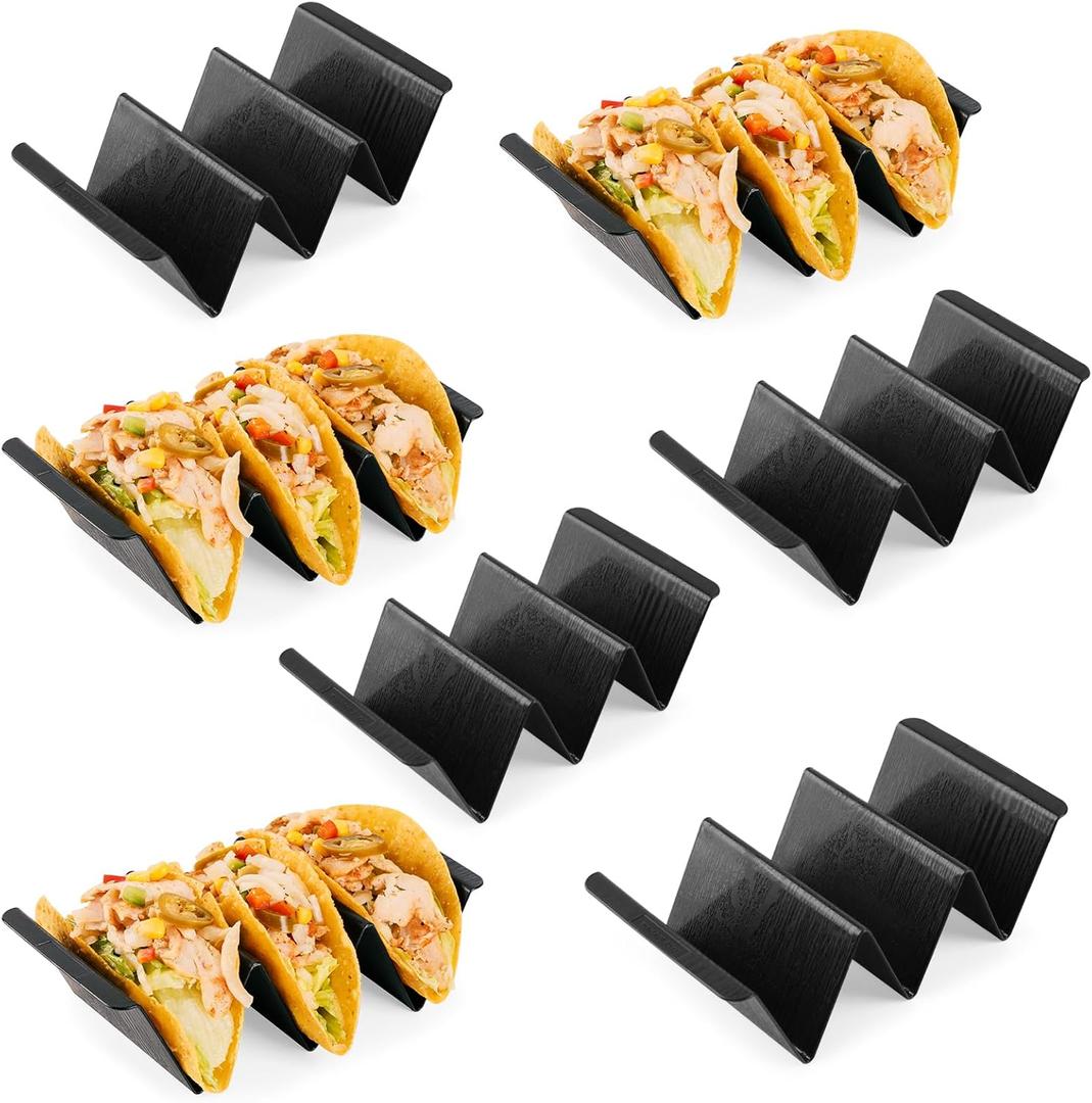 7 Pcs Taco Holder Stands, Black Large Tray Plates Plastics Holder for Baking, Dishwasher and Microwave Safety (Set of 7)