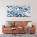 Abstract Wall Art Bedroom Wall Décor 3 Piece Blue Beach Ocean Picture Coastal Theme Nautical Sea Wave Canvas Prints on Canvas Seascape Modern Artwork for Home Living Room Office - 16"x24"x3 Panel