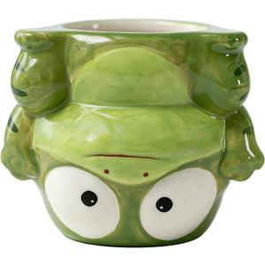 Small Succulent Pot with Drainage, 4 Inch, Indoor & Outdoor Animal Ceramic Planter, Funny Cartoon Frog Shaped Cactus Bonsai Container, Cute Flower Plant Pot for Home Office Desk and Garden Decor