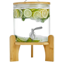 Beverage Dispenser 1.5 Gallon with Spigot Glass Water Dispenser for Parties, Bars, Restaurants (5L）with Wood Stand Drink Dispensers