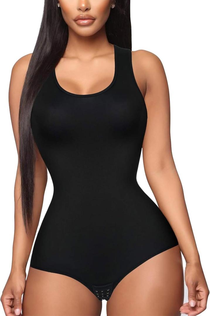 Irisnaya Shapewear Bodysuit Scoop Neck Tank Tops for Women Tummy Control Waist Trainer Vest Full Body Shaper (Medium, Black)