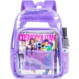 AGSDON Clear Backpack, Heavy Duty Transparent Bookbag, See Through PVC Backpacks for Women Men (Purple)