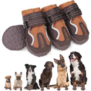 EXPAWLORER 4PCS Anti-Slip Dog Shoes - Waterproof Dog Booties & Paw Protectors with Reflective Straps for Outdoor Cold/Hot Pavement, Indoor Hardwood Floors, Winter Boots for Small Medium Large Dogs (Size 8: 3.19"x3.03" (L*W) (Pack of 4))