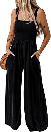 Dokotoo Women's Casual Loose Overalls Jumpsuits One Piece Sleeveless Wide Leg Long Pant Rompers With Pockets SIZE L