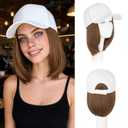 Benehair Hat Wig Extensions, Baseball Cap with Synthetic Hair Attached, Adjustable Wig Hairpieces for Women Daily Outdoor, 6 Inch Short Straight Medium Brown Hair with White Cap