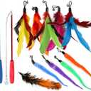 Magnetic Cat Wand Toy Set  2PCS Retractable Wands, 10 Feather Refills, and 2 Silver Magnetic Connectors for Interactive Indoor Cat Play (14PCS)