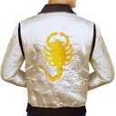 Mens Quilted Satin Ivory White Golden Embroidery Bomber Jacket (Medium)