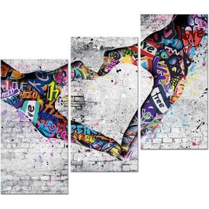 KREATIVE ARTS 3 Pieces Graffiti Paintings Canvas Wall Art Hand Heart Gesture Pop Art Posters Prints Romantic Bedroom Decor Modern Giclee Artwork Framed Ready to Hang Each Panel 12x24 Inches