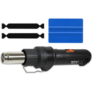 REV Professional Grade Inline Design Handheld Heat Gun for Automotive Vinyl Wrap (Heat Gun with Blue Application Squeegee & 2x Black Felt)