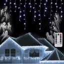 Outdoor Icicle Lights for Outside,9.8FT String Lights with Remote Timer, Battery Powered Hanging Window Wall Dripping Ice Light Waterproof for House Garden Yard Decor(White)