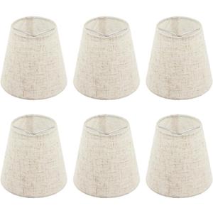Set of 6 Chandelier Lamp Shades 5 Inch, Mini Barrel Lampshades Clip On for Table Lamp Wall Lamp Replacement, Natural Linen Mini Lamp Shade, 3.5x5x5.5in (Top Height Bottom)