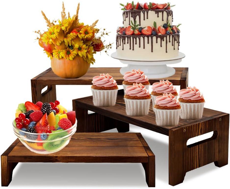 MRPAPA 3 Tier Cupcake Stand & Wood Display Risers,for Food Desserts Stand Perfume Organizer Funko POP Collections, Display Stand for Organizer and Decoration