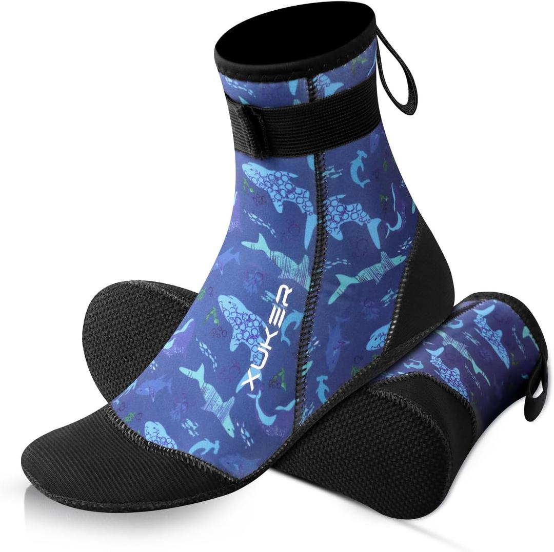 XUKER Neoprene Water Socks for Kids Toddlers 3mm Sand Proof Beach Volleyball Socks Diving Boots for Outdoor Water Sports (Blue)