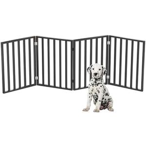 Pet Gate - 4-Panel Indoor Foldable Dog Fence for Stairs, Hallways, or Doorways - 72x24-Inch Wood Freestanding Dog Gates by PETMAKER (Black)