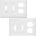 Double Toggle/Single Duplex Light Switch Cover Belaire Beaded Metal Wall Plate, 2-Pack White 3 Gang, Light Switch Cover Outlet Cover Decorative Wallplate, Durable
