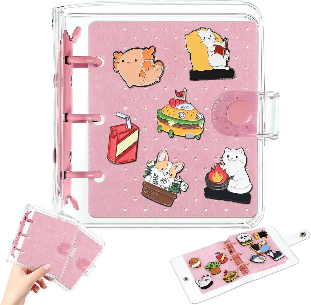 8 Pcs Mini Enamel Pin Display Book Gift Clear Collection Travel Trading Binder Holder Badge Book Storage Organizer up to 36 1-inch Enamel Pins for Travel Collectors (Pink,4.61x3.94 in)