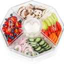 Ice Serving Lazy Susan, Chilled Food Containers with 4 Removable Dishes and Smooth Rotating Tray, Condiment Server with Separate Lids, for Bar Accessories, Fruit, Salad, Taco, Party Garnish