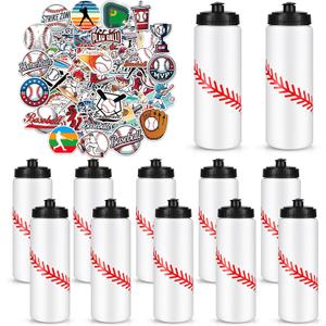 Baseball Party Favors, 12 Pack Baseball Water Bottles with 300 PCS Stickers, 20 oz Sports Squeeze Bottle, BPA-Free Reusable Water Bottles Bulk for Boys, Gifts For Team