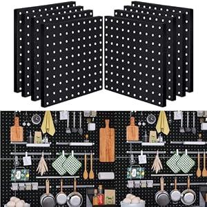 LANSI 8Pcs Pegboard Wall Organizer Panels Black ABS Pegboard Wall Mount for Home, Craft Room, Garage, Kitchen, Workshop, Tool Organization, 10 * 10in Peg Boards. (No Hooks and Bins).