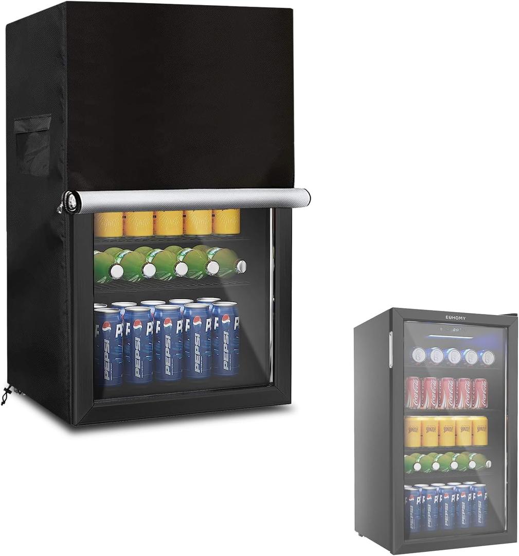Beverage Refrigerator and Cooler Cover for most 3.2 Cu.ft Beer or Wine Mini Fridge,Waterproof Dust Proof Anti-UV Sides Zipper Can Be Opened(20" W x 20" D x 33" H,Black)