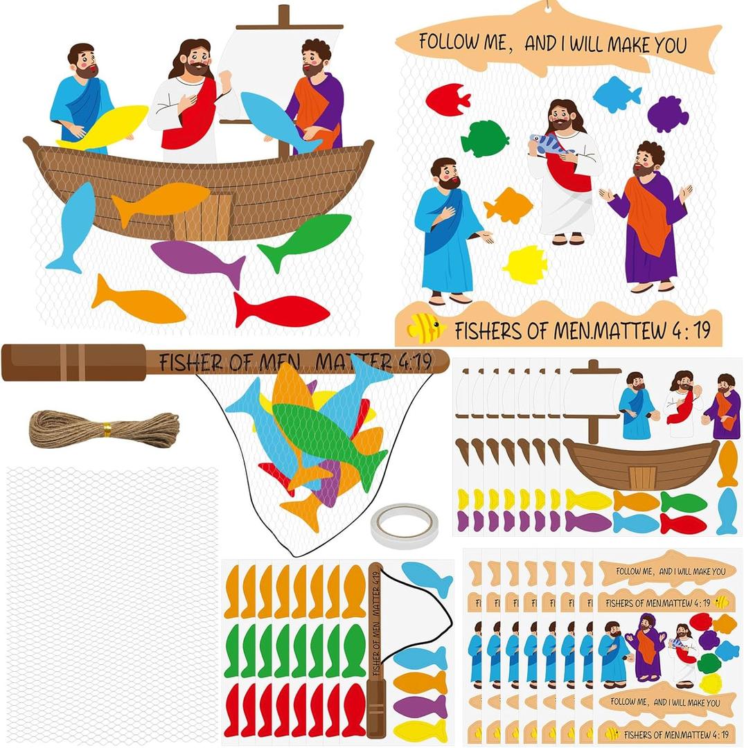 Cinrobiye 24 Sets Christian DIY Crafts KitJesus Fisher of Men Craft,Religious DIY Craft Kit for Sunday School Supplies VBS Bible Activities Classroom Church Prayer Faith-Themed Party Favor Gifts