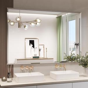 Frameless Bathroom Mirror, 55"x36" Beveled Bathroom Mirror for Vanity, Wall Mount Mirrors for Bedroom Entryway Living Room Hangs Horizontally or Vertically