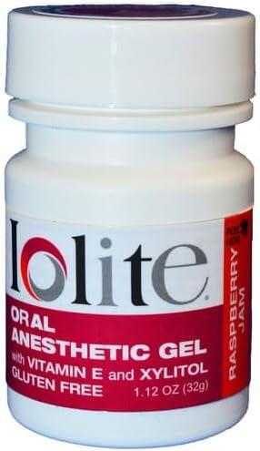 IOLITE Oral Topical Gel with Xylitol and Vitamin E - Gluten Free - Relief for Canker Soars and Dental Pains (1oz, Raspberry Jam) Exp: 01/2028